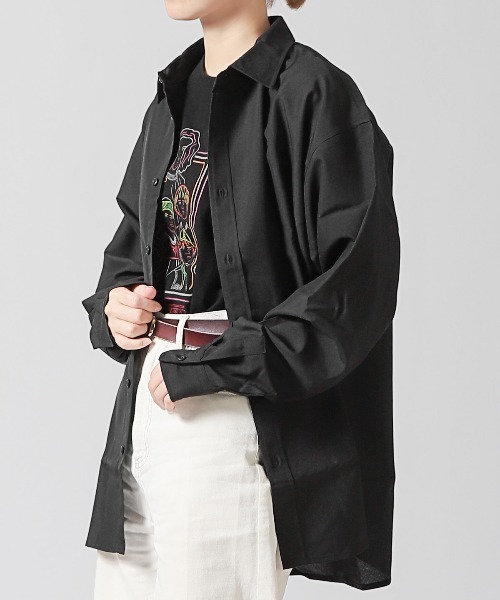 LUXSTYLE(ラグスタイル)の「無地レギュラーカラービッグ長袖シャツ(シャツ/ブラウス・メンズ・ホワイト/ブラック・FREE)」の17枚目の写真