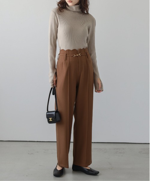 Lajour（ラジュール）の「日本製 スカラップ ベルト付き ワイドパンツ（その他パンツ・レディース・ブラウン/ブラック/カーキ/ベージュ・L/M）」の5枚目の写真