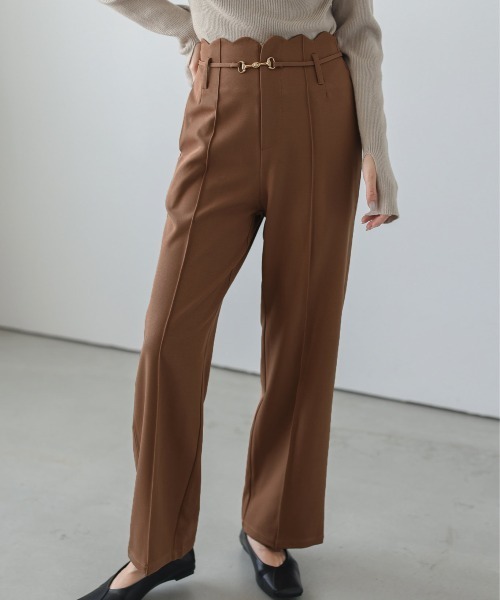 Lajour（ラジュール）の「日本製 スカラップ ベルト付き ワイドパンツ（その他パンツ・レディース・ブラウン/ブラック/カーキ/ベージュ・L/M）」の7枚目の写真