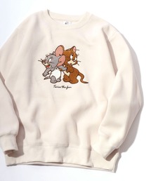 Tom and Jerry/トムとジェリー 裏起毛 サガラ刺繍 クルーネック スウェットトレーナー レディース
