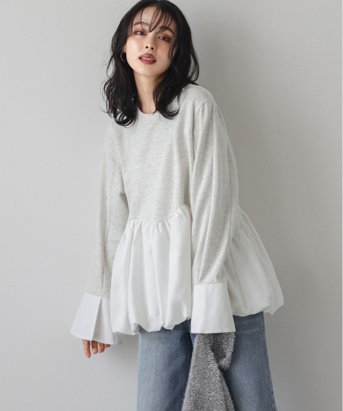 AMELY（エミリー）の「バルーンペプラムドッキングトップス（Tシャツ/カットソー・レディース・ブラック/杢グレー/ベージュ・フリー）」の3枚目の写真