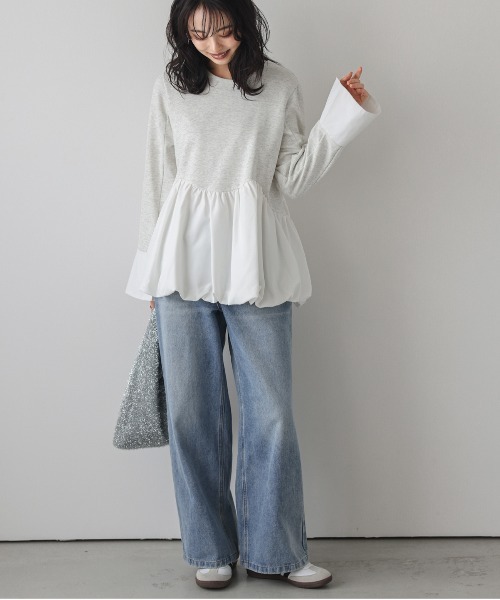 AMELY（エミリー）の「バルーンペプラムドッキングトップス（Tシャツ/カットソー・レディース・ブラック/杢グレー/ベージュ・フリー）」の4枚目の写真