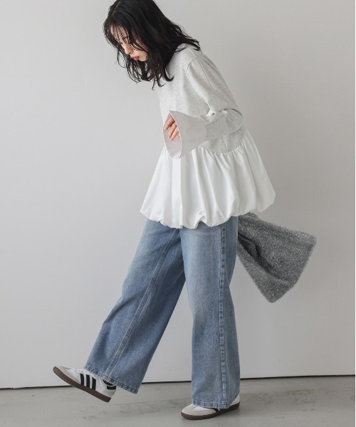 AMELY（エミリー）の「バルーンペプラムドッキングトップス（Tシャツ/カットソー・レディース・ブラック/杢グレー/ベージュ・フリー）」の5枚目の写真