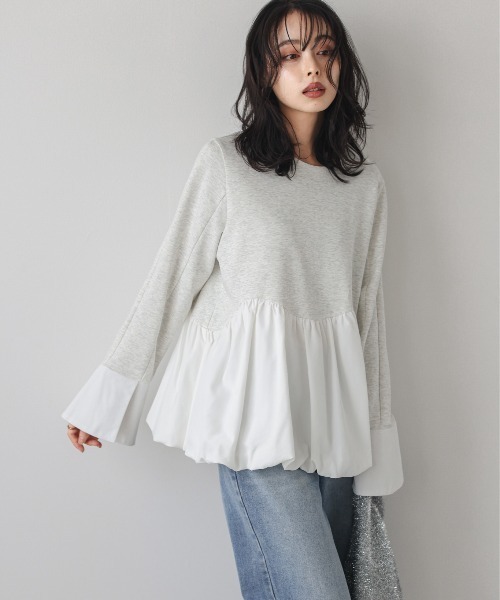 AMELY（エミリー）の「バルーンペプラムドッキングトップス（Tシャツ/カットソー・レディース・ブラック/杢グレー/ベージュ・フリー）」の9枚目の写真