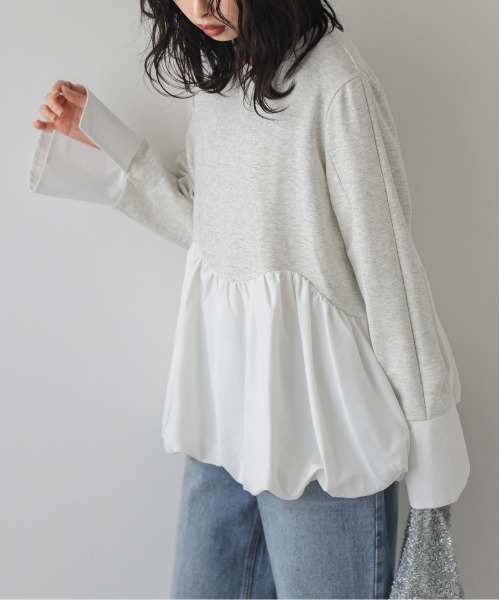 AMELY（エミリー）の「バルーンペプラムドッキングトップス（Tシャツ/カットソー・レディース・ブラック/杢グレー/ベージュ・フリー）」の10枚目の写真