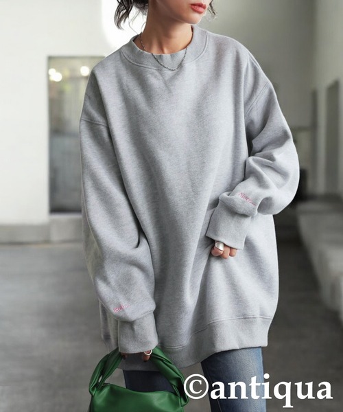 antiqua(アンティカ)の「裏起毛プルオーバー(スウェット・レディース・ブラック/杢グレー/オートミール・ONESIZE)」の3枚目の写真