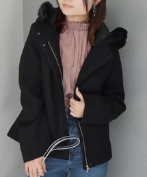 バックリボン エコファー付きフードショートコート