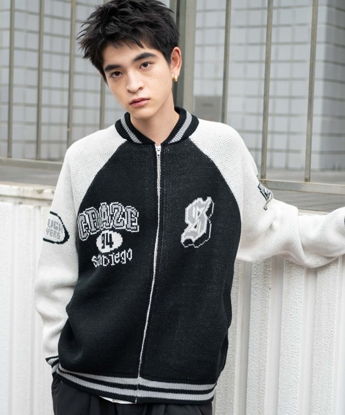 WEGO(ウィゴー)の「WEGO/ジャガードニットスタジャン(カーディガン/ボレロ・メンズ・ブラック/ワイン/ネイビー/ダークグリーン・LARGE/MEDIUM)」の2枚目の写真