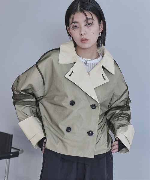 miette(ミエット)の「チュールドッキングショートトレンチコート(トレンチコート・レディース・ライトベージュ/ブラック・FREE)」の2枚目の写真