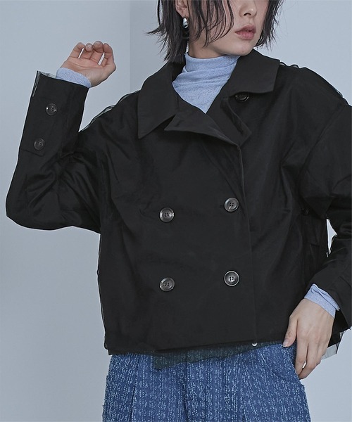 miette(ミエット)の「チュールドッキングショートトレンチコート(トレンチコート・レディース・ライトベージュ/ブラック・FREE)」の4枚目の写真