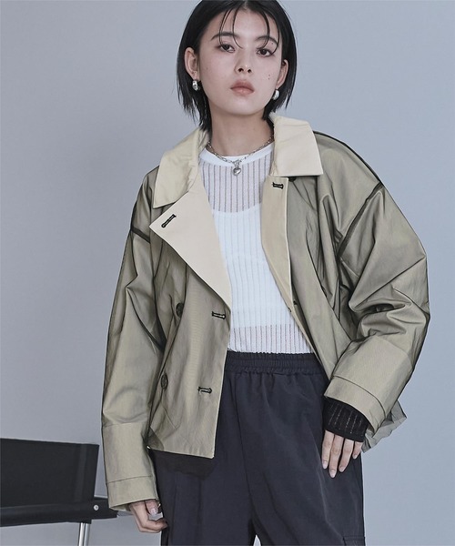 miette(ミエット)の「チュールドッキングショートトレンチコート(トレンチコート・レディース・ライトベージュ/ブラック・FREE)」の12枚目の写真