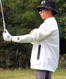 (RM)【LUXE/R GOLF】ストレッチ ブロード ロゴ & ライン プリント モックネック プルオーバー シャツ