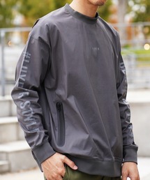 (RM)【LUXE/R GOLF】ストレッチ ブロード ロゴ & ライン プリント モックネック プルオーバー シャツ