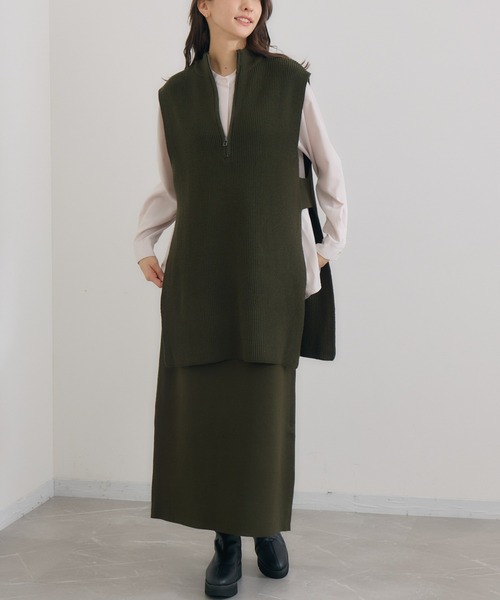 KATHARINE ROSS(キャサリンロス)の「【KATHARINE ROSS】ハーフZIPベスト&スカ―ト SET(ワンピース・レディース・カーキ/ブラック・MEDIUM)」の2枚目の写真
