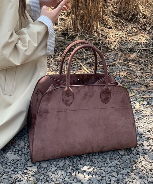 A4サイズ】サイドベルトスエードボストンバッグ / 大容量 ペットボトル