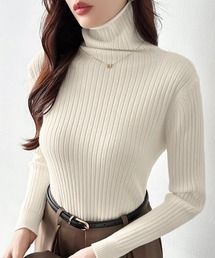 リブニット タートルネック シンプル ストレッチニット