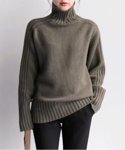 ハイネック切り替えリブニットトップス（ニット/セーター）｜AMAJI（アマジ）