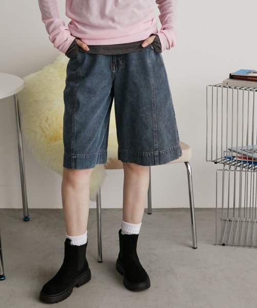Auntie Rosa Holiday(アンティローザホリデー)の「センターラインハーフデニムパンツ(デニムパンツ・レディース・ブルー/ブラック・FREE)」の3枚目の写真