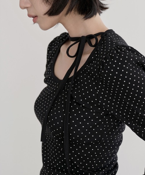 UNE MANSION（ユヌマンション）の「バレエコアラブリーUネックリボンドットショルダーパフ長袖Tシャツカットソー（Tシャツ/カットソー・レディース・クリーム/ブラック・FREE）」の22枚目の写真