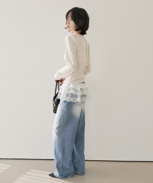 UNE MANSION（ユヌマンション）の「バレエコアラブリーUネックリボンドットショルダーパフ長袖Tシャツカットソー（Tシャツ/カットソー・レディース・クリーム/ブラック・FREE）」の16枚目の写真