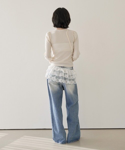 UNE MANSION（ユヌマンション）の「バレエコアラブリーUネックリボンドットショルダーパフ長袖Tシャツカットソー（Tシャツ/カットソー・レディース・クリーム/ブラック・FREE）」の17枚目の写真