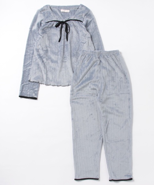 Lace Ladies(レースレディース)の「リボン付き リブ フリース ルームウェア セットアップ(ルームウェア/パジャマ・レディース・ホワイト/ブルーグレー/ピンク・M/XL)」の16枚目の写真