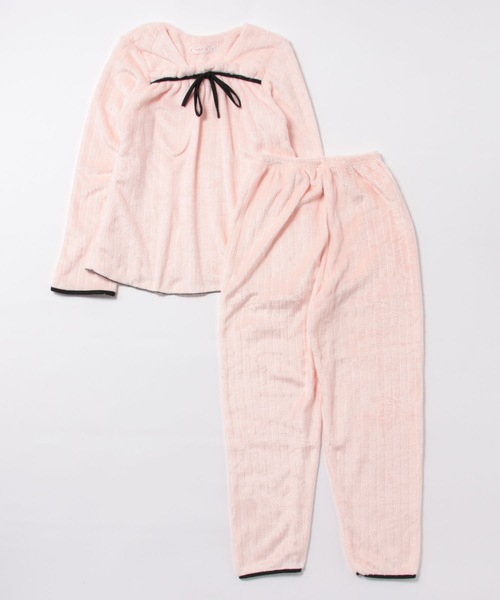 Lace Ladies(レースレディース)の「リボン付き リブ フリース ルームウェア セットアップ(ルームウェア/パジャマ・レディース・ホワイト/ブルーグレー/ピンク・M/XL)」の18枚目の写真