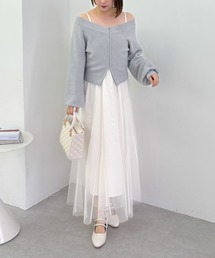 【25ss/一枚で決まる/春まで使える】Ｗｚｉｐオフショルニット×チュールキャミワンピースＳＥＴ