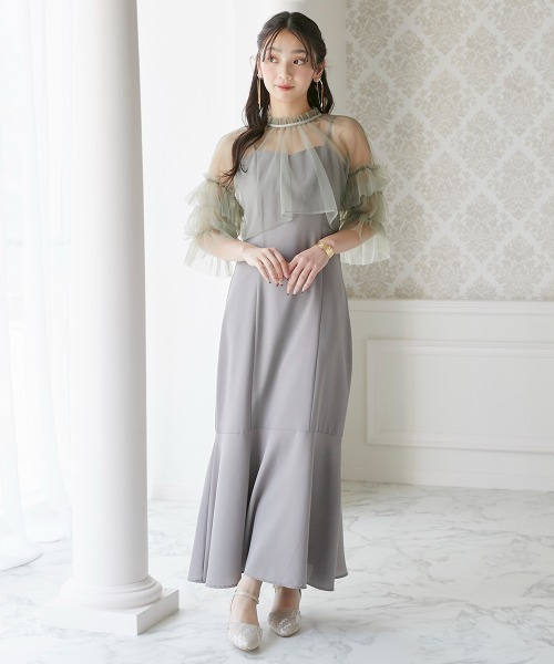 キャミドレス パーティー ボリューム袖 上品 チュール 韓国n2074 セール】【結婚式・パーティードレス】ボリュームチュール