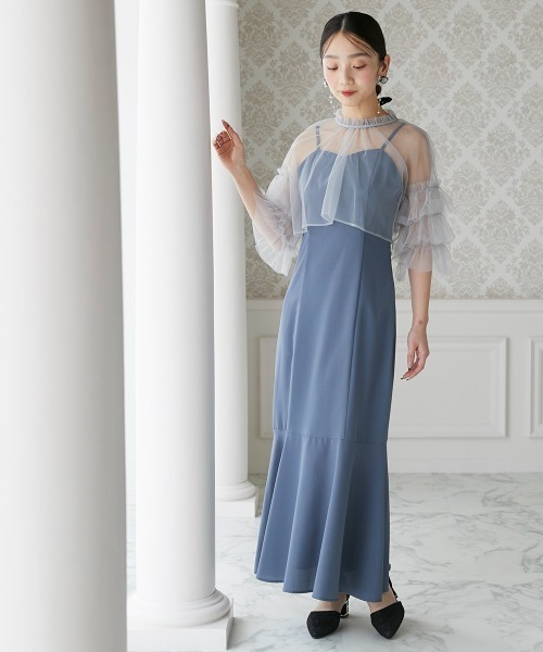 パーティドレス キャミ ワンピ 切替 ボリューム チュール 2色 ♪ セール】【結婚式・パーティードレス】ボリュームチュール