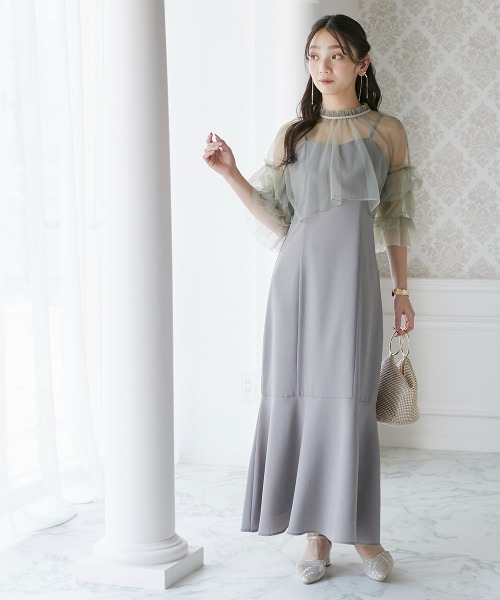 新品 avie ボリュームスリーブワンピース カラミボーダードレス 38 emmi（エミ）の「【emmi atelier】ecoボリュームスリーブ