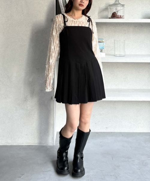 archives（アルシーヴ）の「２ｗａｙリボンプリーツミニキャミワンピース（ワンピース・レディース・アイボリー/ブラック/グレー・MEDIUM）」の2枚目の写真