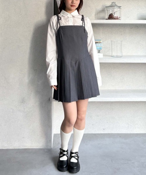 archives（アルシーヴ）の「２ｗａｙリボンプリーツミニキャミワンピース（ワンピース・レディース・アイボリー/ブラック/グレー・MEDIUM）」の6枚目の写真