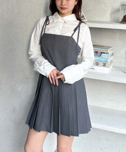 archives（アルシーヴ）の「２ｗａｙリボンプリーツミニキャミワンピース（ワンピース・レディース・アイボリー/ブラック/グレー・MEDIUM）」の9枚目の写真