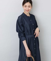 デニムライク前開きワンピース/洗える