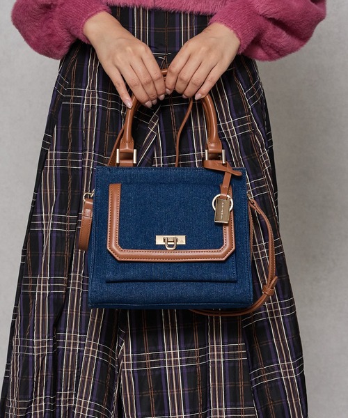 MERCURYDUO(マーキュリーデュオ)の「【MERCURYDUO/マーキュリーデュオ】デニムコンビ フラップハンドバッグ(ハンドバッグ・レディース・ネイビー/サックスブルー・FREE)」の2枚目の写真