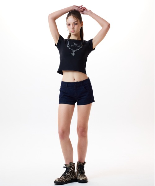 ★LUVISTRUE★IM DENIM STAR PATCH SHORTS(BLACK)★正規品/人気 IM DENIM STAR PATCH SHORTS（デニムパンツ）｜LUVISTRUE（ラヴ