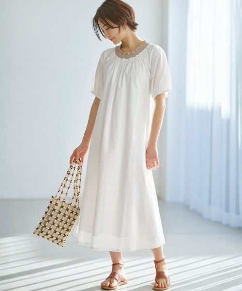 SMILE LAND(スマイルランド)の「綿100%衿配色ワンピース<大きいサイズ有>【Otona Purete】(ワンピース・レディース・ホワイト系/ブラック系・3L/LL/M/L)」の7枚目の写真