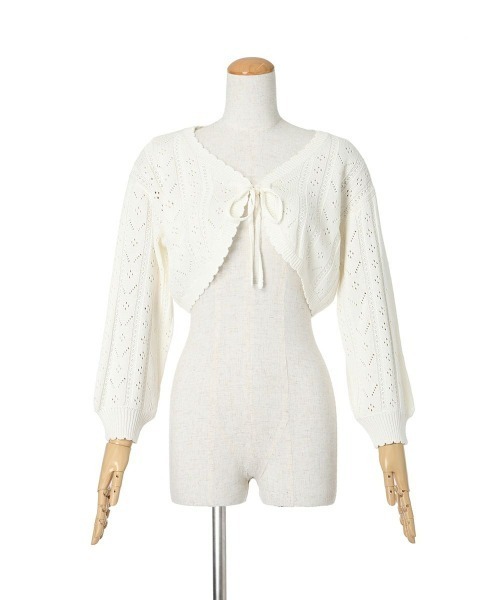 F i.n.t（フィント）の「ストライプ透かし編みニットボレロ/ fint　フィント（カーディガン/ボレロ・レディース・ライトグリーン/ライトピンク/オフホワイト・FREE）」の14枚目の写真