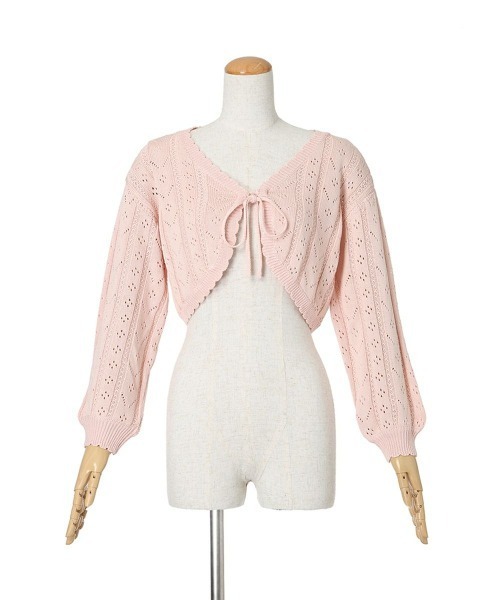 F i.n.t（フィント）の「ストライプ透かし編みニットボレロ/ fint　フィント（カーディガン/ボレロ・レディース・ライトグリーン/ライトピンク/オフホワイト・FREE）」の15枚目の写真