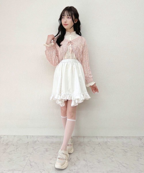 F i.n.t（フィント）の「ストライプ透かし編みニットボレロ/ fint　フィント（カーディガン/ボレロ・レディース・ライトグリーン/ライトピンク/オフホワイト・FREE）」の5枚目の写真