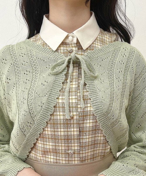 F i.n.t（フィント）の「ストライプ透かし編みニットボレロ/ fint　フィント（カーディガン/ボレロ・レディース・ライトグリーン/ライトピンク/オフホワイト・FREE）」の13枚目の写真