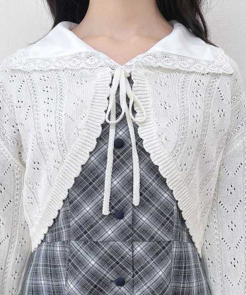 F i.n.t（フィント）の「ストライプ透かし編みニットボレロ/ fint　フィント（カーディガン/ボレロ・レディース・ライトグリーン/ライトピンク/オフホワイト・FREE）」の8枚目の写真