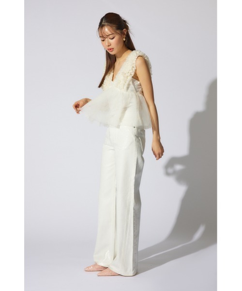 rienda（リエンダ）の「ボリュームチュールペプラムブラウス　シアートップス　ビスチェ 春服 夏服 ノースリーブトップス（シャツ/ブラウス・レディース・ホワイト/ライトベージュ/カーキ/ブラック・MEDIUM/SMALL）」の8枚目の写真