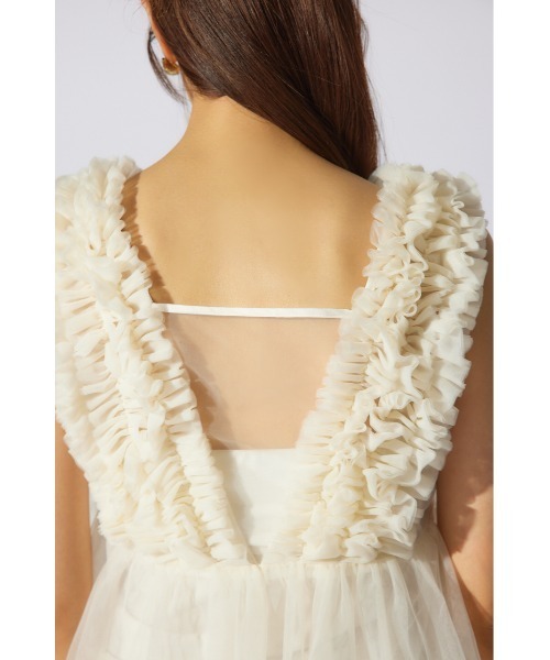 rienda（リエンダ）の「ボリュームチュールペプラムブラウス　シアートップス　ビスチェ 春服 夏服 ノースリーブトップス（シャツ/ブラウス・レディース・ホワイト/ライトベージュ/カーキ/ブラック・MEDIUM/SMALL）」の16枚目の写真