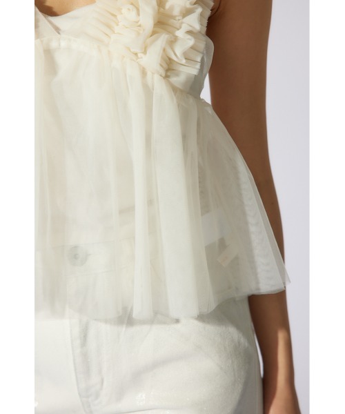 rienda（リエンダ）の「ボリュームチュールペプラムブラウス　シアートップス　ビスチェ 春服 夏服 ノースリーブトップス（シャツ/ブラウス・レディース・ホワイト/ライトベージュ/カーキ/ブラック・MEDIUM/SMALL）」の17枚目の写真