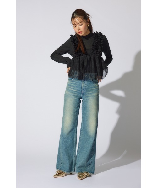 rienda（リエンダ）の「ボリュームチュールペプラムブラウス　シアートップス　ビスチェ 春服 夏服 ノースリーブトップス（シャツ/ブラウス・レディース・ホワイト/ライトベージュ/カーキ/ブラック・MEDIUM/SMALL）」の21枚目の写真