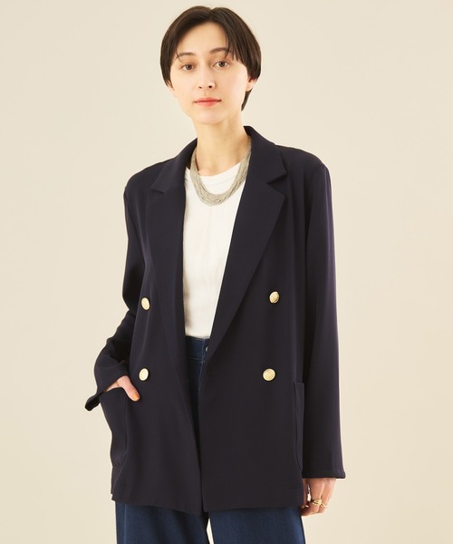 Muscat(マスカット)の「ボクシーダブルジャケット(テーラードジャケット・レディース・チャコールグレー/ブルー/サンドベージュ/ネイビー・F)」の3枚目の写真
