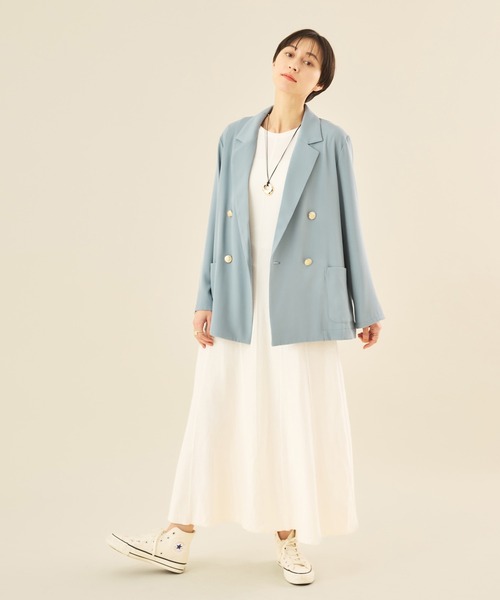Muscat(マスカット)の「ボクシーダブルジャケット(テーラードジャケット・レディース・チャコールグレー/ブルー/サンドベージュ/ネイビー・F)」の20枚目の写真