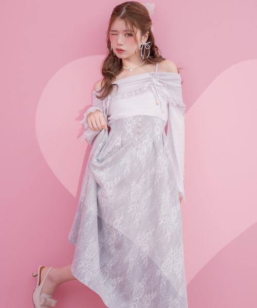 couture BY ROJITA(クチュールバイロジータ)の「オフショルドッキングワンピース(ワンピース・レディース・ブラック/パープル/ホワイト・FREE)」の8枚目の写真